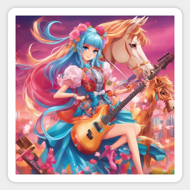 Guitar Artis Super Country Song Magnet by animegirlnft